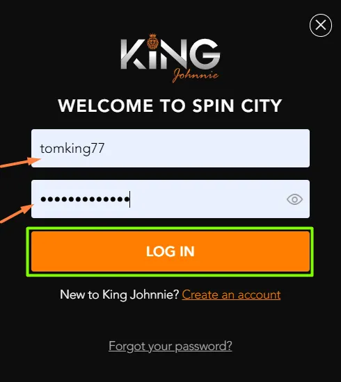 King Johnnie Login Form